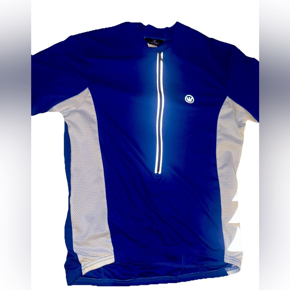 Canari  Mens Large  3/4 Zip Cycling Jersey Blue White Short Sleeve